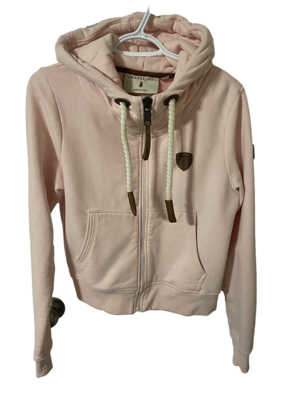 Wanakome Light Pink Zip-Up Hoodie with Rope Drawstrings Size Medium